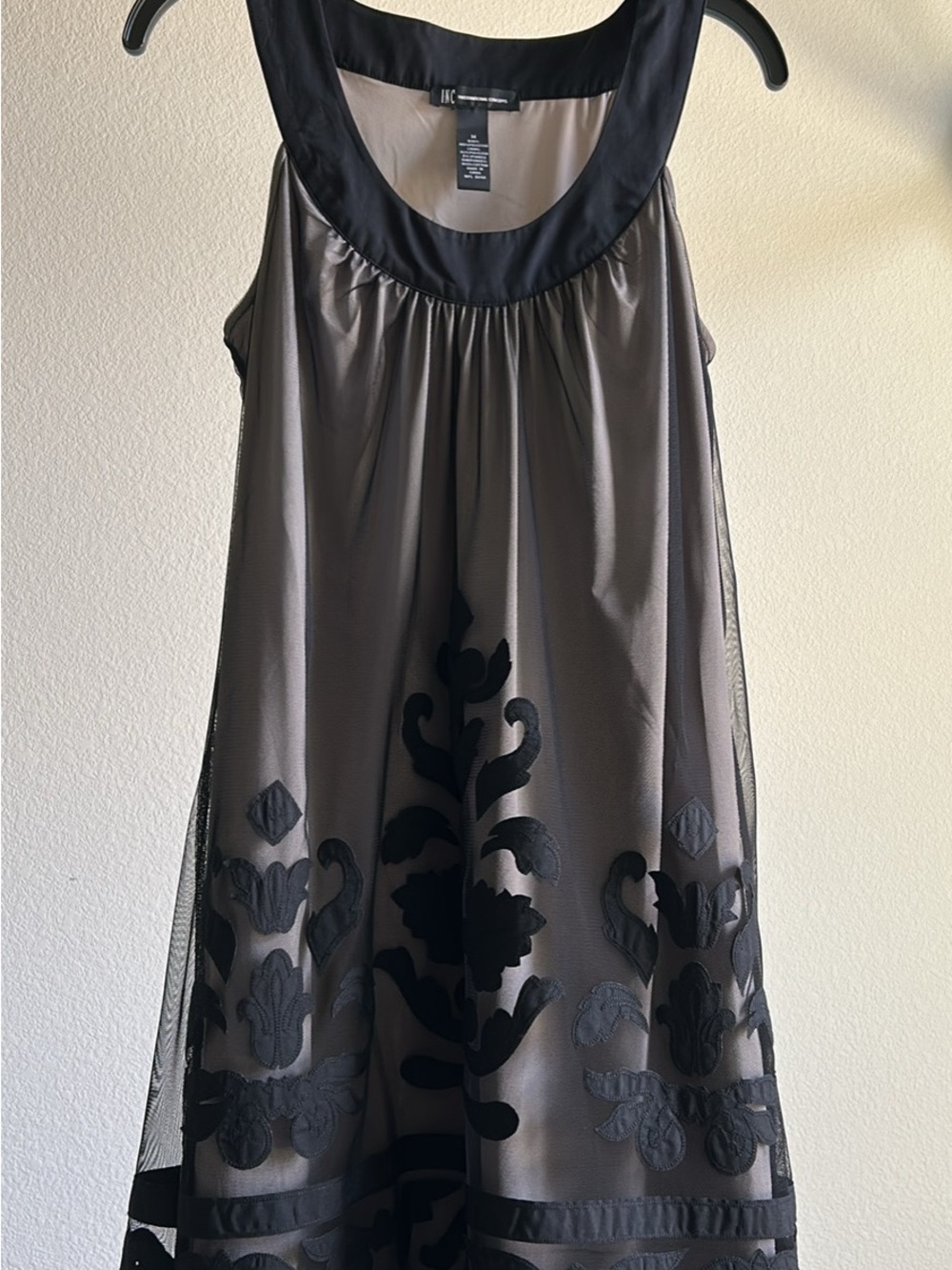 INC International Concepts Black and Taupe Sleeveless Overlay Dress